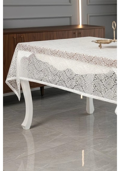 Şal Lüx Raşel Dantel Krem Masa Örtüsü 155x220 Cm 1292 Krem