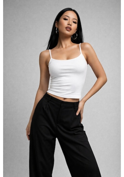 Rich Kadın Beyaz Askılı Crop Atlet Beyaz