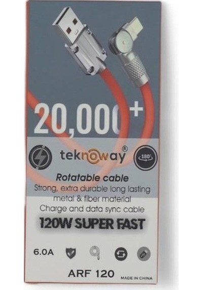 Teknoway ARF 120 180 Derece Type-c 120w Super Fast Şarj Kablosu Turuncu