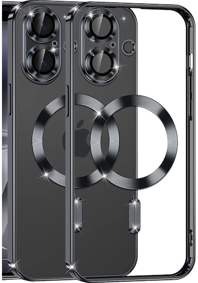 Teknomoda Apple Uyumlu iPhone 17 Kılıf Kamera Lens Korumalı Renkli Magsafe Şeffaf Silikon Siyah Siyah