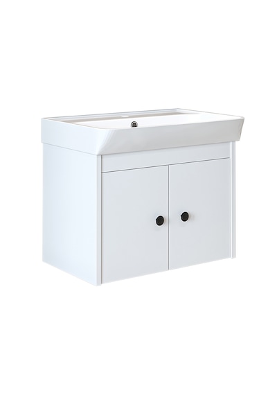 Ada Lavabolu Mat Suntalam Banyo Alt Dolabı 60 Cm Beyaz Mat Beyaz