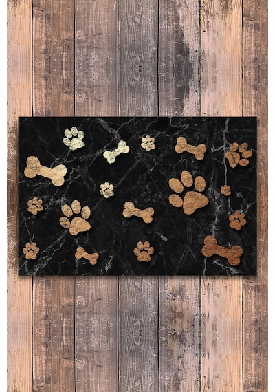 Evaşk  Vinil Kaymaz Tabanlı Keçe Baskılı Evcil Hayvan Pet Mama Paspası 40x60 Renk KEMİK PM05LKE