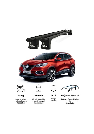 Trio-ıı Renault Kadjar 2016 Ve Sonrası Uyumlu Siyah Kilitli Ara Atkı 120cm Port Bagaj Tavan Barı