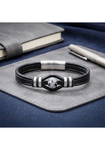Moncuk Design Snowy Obsidian Rondela Doğaltaş Ve Deri Çelik Bileklik 33512b14d8 Siyah