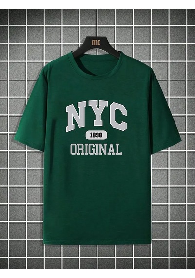 Nyc Baskılı Unisex Oversize Tshirt Yeşil