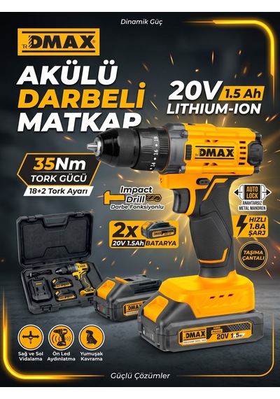 Dmax 20v 1.5ah Akülü Darbeli Matkap