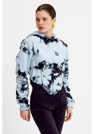 JAHR MARC Batik Yıkamalı Korseli Mavi Sweatshirt