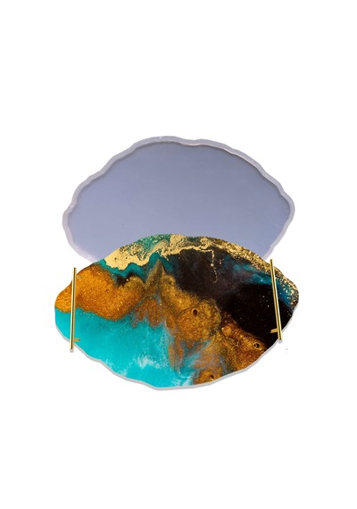 Epoksi Silikon Kalıp Yerli Oval Dalgalı Nişan Ve Söz Tepsi Kalıbı 34.5x24.5 Cm