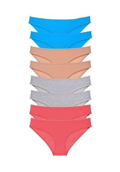 8 Adet Süper Eko Set Likralı Kadın Slip Külot Ten Gri Fuşya Mavi Beden: S Standart