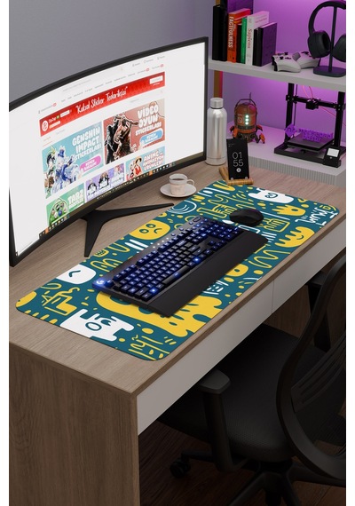 İllüstrasyon Kaymaz Dikişli Kauçuk Oyuncu Mousepad V2 - 90x40 Xxl Gaming Mouse Pad Fare Altlığı
