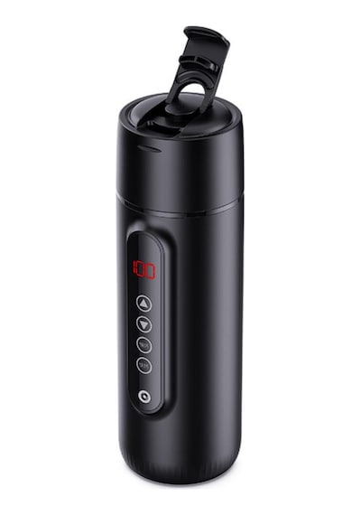 Coofbe Paslanmaz Çelik 470ml Araç Su Isıtıcı Taşınabilir Termos Dijital Ekranlı Araç Su Isıtıcı Kattle siyah