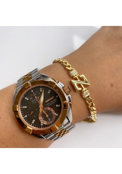 Simurg Jewellery 14 Ayar Altın Harfli Beyaz Çelik Bileklik Sarı - Beyaz