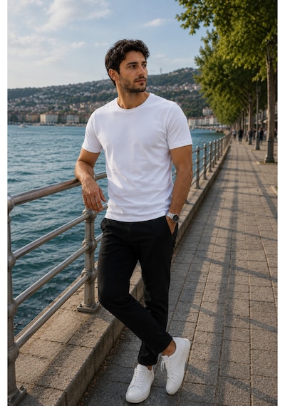Luxıc Core Erkek Slim Fit Beyaz Bisiklet Yaka Pamuk Penye Günlük Rahat Basic Tişört