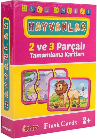 Hayvanlar Tamamlama Kartları 2 - 3 Parçalı Puzzle Zeka Kartları