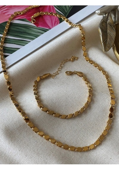 Altın Renk Arpa Kolye & Bileklik Set Vip Solmaz Kararmaz Çelik Se Gold