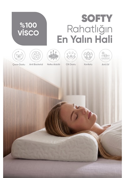 Softy Boyun Destekli Ortopedik Visko Boyun Fıtığı Yastığı Beyaz