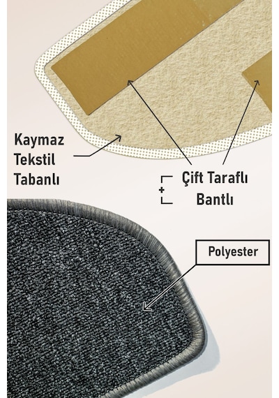 Yarım Ay Bukle Halıdan Ekonomik Basamak Ve Merdiven Paspası 16'lı - Antrasit Null