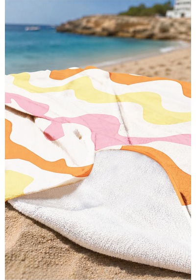 Retro Dalgalı Çizgili Plaj Havlusu - Bohem Modern Turuncu Sarı Pembe Hızlı Kuruyan Mikrofiber Havlu Gölgeli Tınısı Retro Dalgalı Çizgili Plaj Havlusu - Bohem Modern Turuncu Sarı Pembe Hızlı Kuruyan Mikrofiber Havlu Gölgeli Tınısı