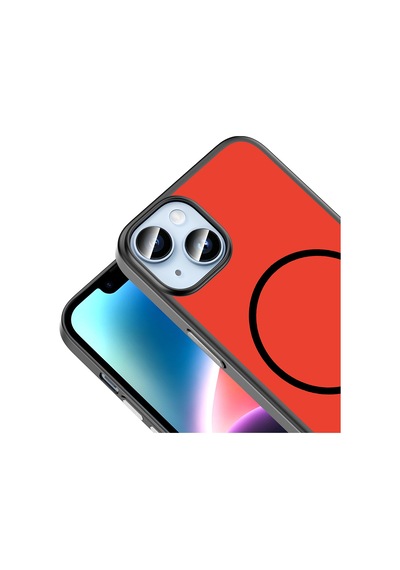 iPhone 13 Kılıf M-safe Şarj Özellikli Zore Lora Pc Kapak - Kırmızı-gri