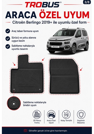 Trobus Citroen Berlingo 2019+ Kısa Şasi 2d Havuzlu Paspas