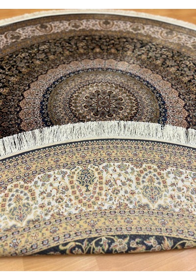 Minyatür 200 X 200 Yuvarlak İpek Halı Kahverengi