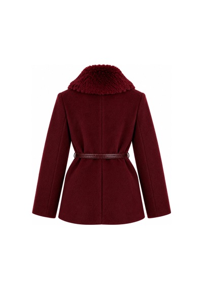 Laluvia Bordo Kürk Yaka Peluş Ceket - 9688