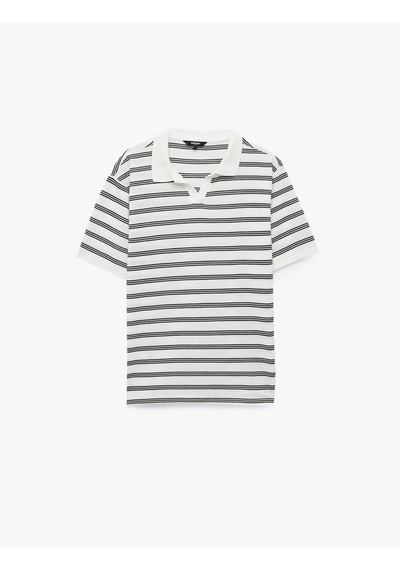 Koton Regular Fit Kısa Kollu Çizgili Polo Yaka Tişört Siyah Çizgili 6sam10073mk