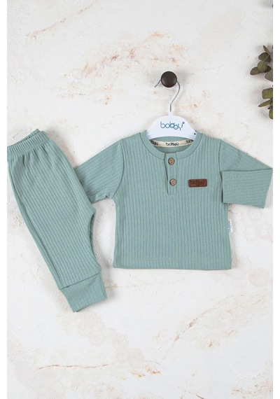 Babydonat Çizgili Kumaş Pamuk Unisex Takım 2'li Yeşil