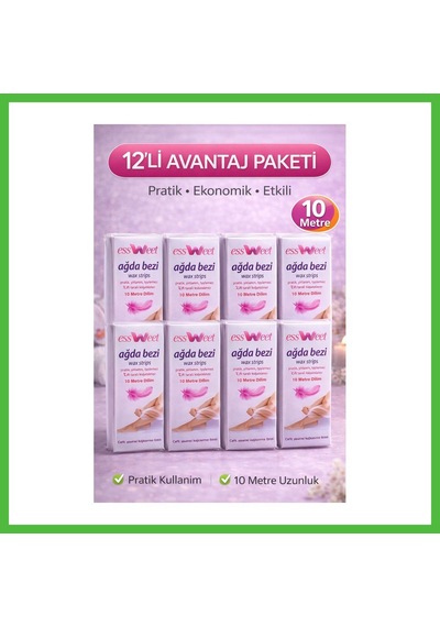 Vaveni Essweet Ağda Bezi 10 Metre Dilim Profesyonel Epilasyon Bezi Çift Taraflı Kullanım Yırtılmaz Dayanıklı Ağda Bandı 12 Paket Arz