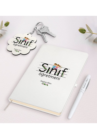 Kişiye Özel Sınıf Öğretmeni Beyaz Defter Kalem Ve Anahtarlık Hedi N11.18312