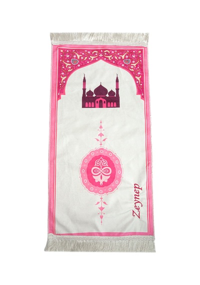 Cami Desenli İsimli Çocuk Seccadesi - İsme Özel Nakışlı - Pembe Pembe