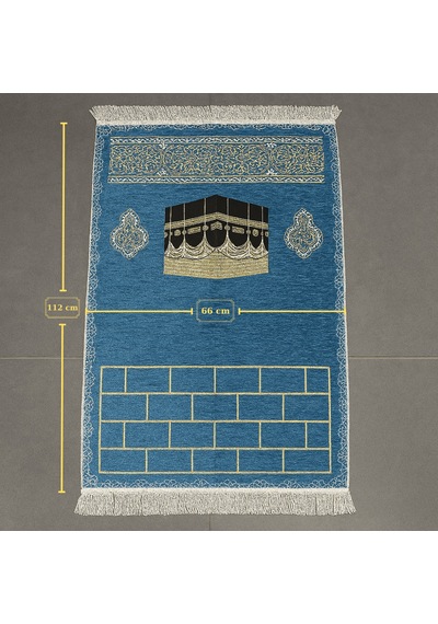 Tesbihane Kişiye Özel Nakış İşlemeli Dini Motifli Saçaklı Mavi Renk Hediyelik Seccade
