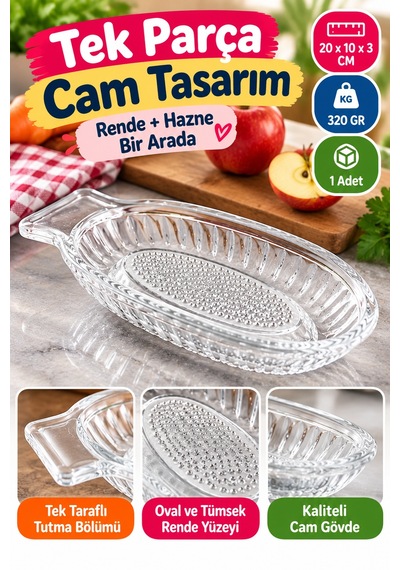 Cam Rende Bebek Meyve Püresi Rendesi Cam Elma Sebze Rendesi Manuel Pratik Mutfak Rendesi 20 Cm Tekli Şeffaf
