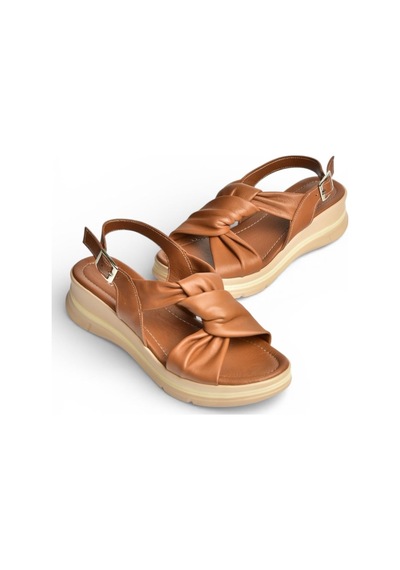 Fox Shoes Y555210603 Taba Hakiki Deri Kadın Sandalet Taba