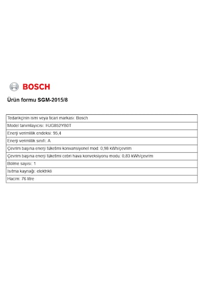 Bosch Serie 6 HJG852YB0T 76 LT Ankastre Fırın