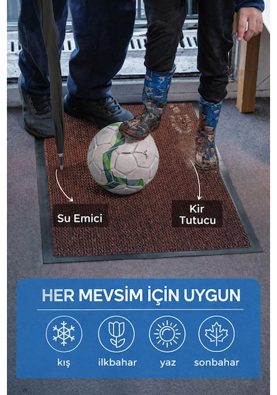 Nem Alıcı Kapı Önü Paspası 60x40 Cm %100 Polipropilen Pvc Kaymaz Taban İç & Dış Mekân Kahverengi