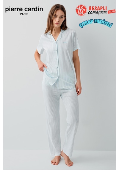 Pierre Cardin Paris Premium Kadın Modal Pamuklu Rahat Önden Düğmeli Kısa Kollu Kutulu Pijama Takım Açık Mavi Pierre Cardin Paris Premium Kadın Modal Pamuklu Rahat Önden Düğmeli Kısa Kollu Kutulu Pijama Takım Açık Mavi
