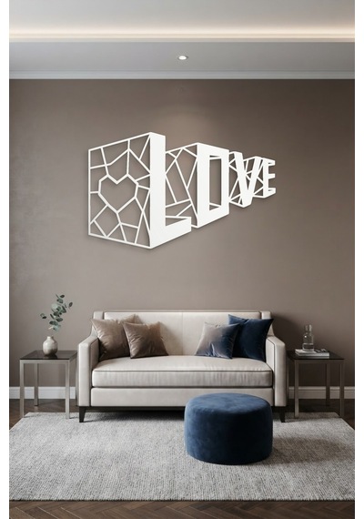 3d Love Metal Duvar Tablosu - Duvar Sanatı - Duvar Dekoru - Beyaz