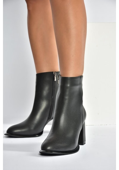 Fox Shoes V590166309 Siyah Kalın Topuklu Klasik Kadın Bot Siyah-Suni Deri