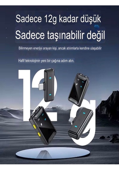 Universal 600mah Kablosuz Çiftli Yaka Mikrofonu Type-c & Lightning Alıcılı Apple Uyumlu iPhone Android Black