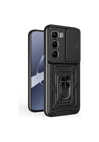 Teleplus İnfinix Hot 60 Pro Kılıf Magnetik Standlı Kamera Korumalı Slide Sürgülü Cover Kapak Siyah