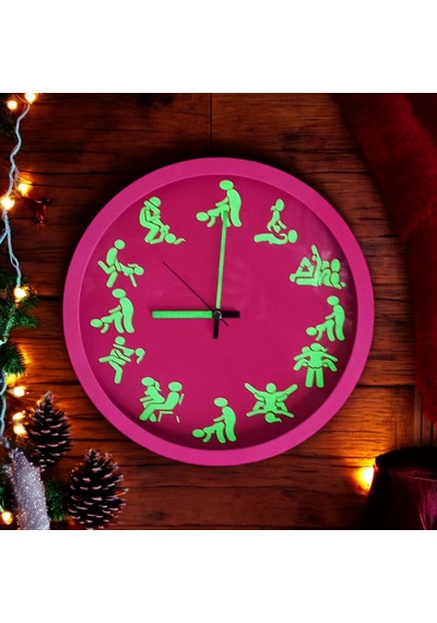 Kamasutra Fosforlu Magenta Pembe Duvar Saati Camlı Çap 28 Cm Pembe