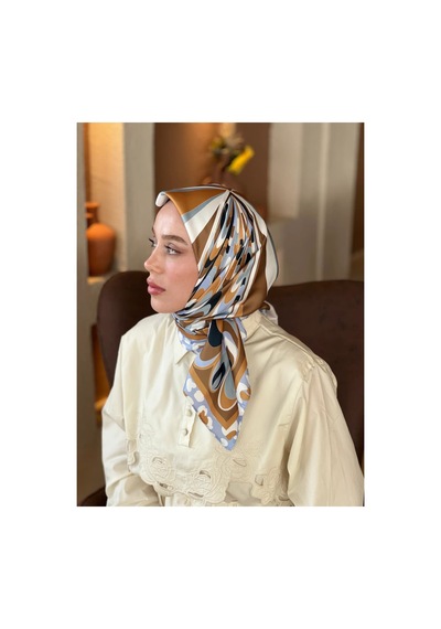 Mentoraly Modakaşmir Soyut Desenli Twill Eşarp Altın