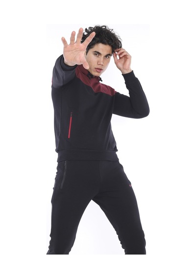 Erkek Spor Siyah Sweatshirt Eşofman Takımı-3857 Siyah