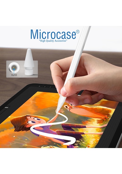Microcase 2in1 Set Apple 1-2 Nesil Pencil Usb-c Pro İle Uyumlu Yedek Uç 4 Adet + Stylus Pen Kılıfı -al5404 Beyaz
