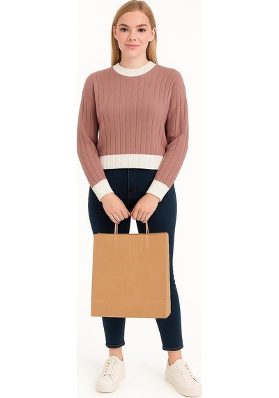 Hira Life Fashion Kadın Bisiklet Yaka Fitili Ve Şerit Detaylı Crop Triko Kısa Kazak Gül Gül Hira Life Fashion Kadın Bisiklet Yaka Fitili Ve Şerit Detaylı Crop Triko Kısa Kazak Gül Gül