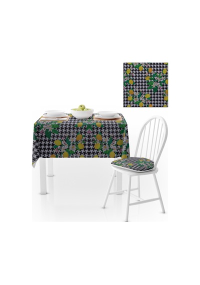 Limon Ağacı Desenli Dijital Baskılı Petek Dokuma Masa Örtüsü 140x140