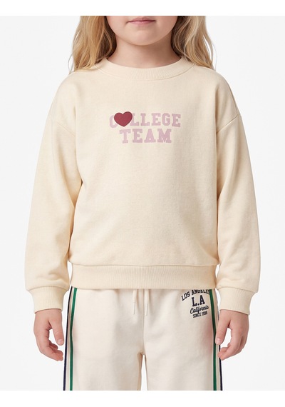 Koton Viskon Karışımlı Bisiklet Yaka Uzun Kollu Baskılı Sweatshirt Bej 7wmg10105ak Ekru