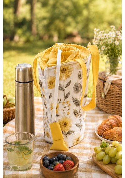 Esnature Sıvı Geçirmez Duck Kumaş Termos Taşıma Çantası 45x55 Cm Omuz Askılı Piknik Ve Seyahat Çan Sarı