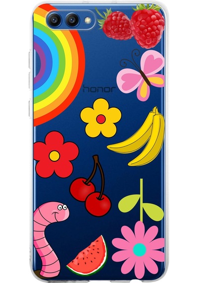 Huawei Honor View 10 İle Uyumlu 1mm Slim Fit Water Color 5 Baskılı Şeffaf Kılıf Şeffaf